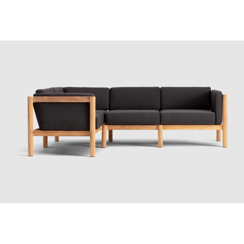 Haven 4-Piece Teak Outdoor Sectional With Sunbrella Cushions, Sunbrella Coal, 4