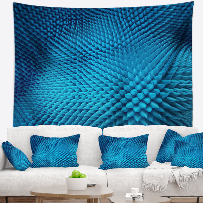 Tapisserie abstraite ondulée bleue, H 78 po x l 92 po