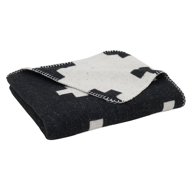 Black and White Reversible Geometric Throw Blanket, 50x60 inches
