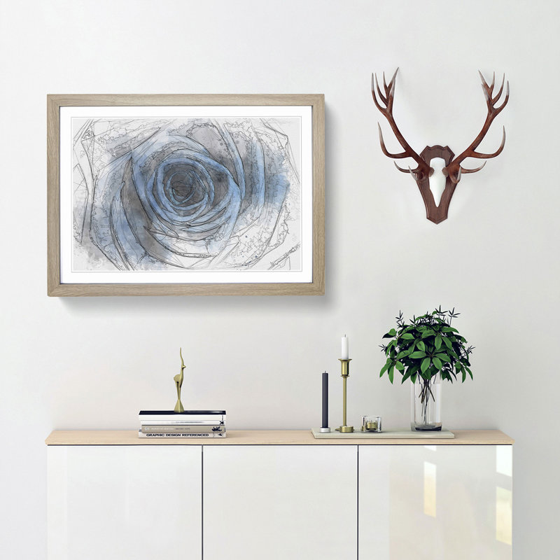 Pretty Blue Rose in Abstract - Framed Print, 60cm H x 91cm W x 2cm D, Oak