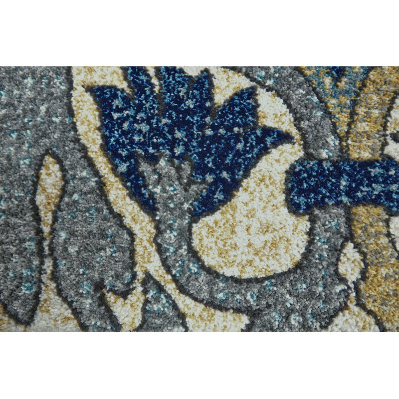 Tapis contemporain vert / bleu océan Galeazzo, 6 pi x 7 pi x 9 pi