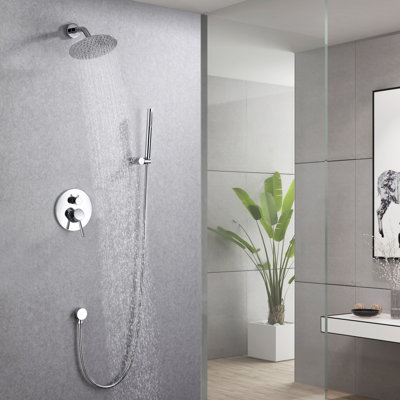 Système de robinet de douche avec douchette à main et pomme de douche à effet pluie de 8 pouces, système de douche avec valve brute en laiton et garniture Sumerain
