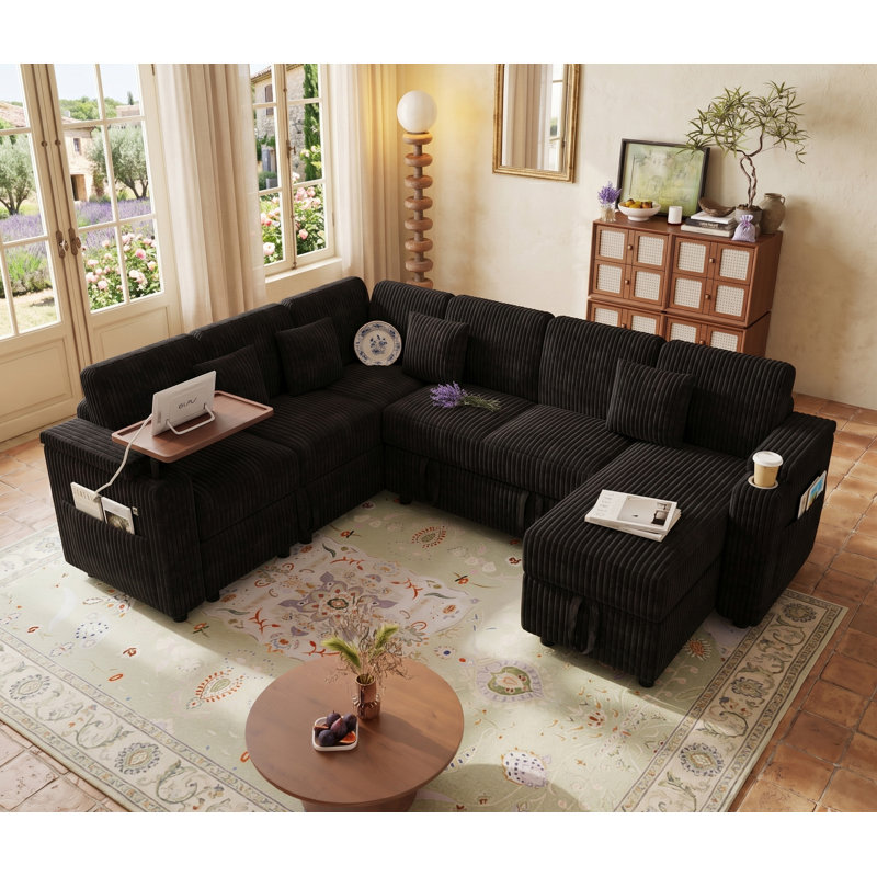 Canapé-lit modulaire de 100 po de large avec canapé-lit moderne et méridienne avec rangement, Noir
