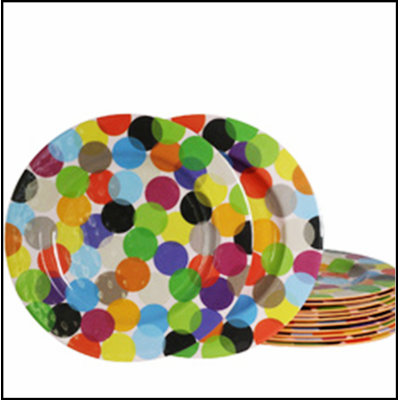 Ensemble de 12 assiettes à dessert en mélamine de 9 po Studio California Party Circles en orange, durables et élégantes pour recevoir