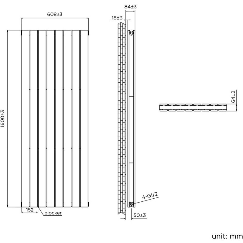 iBathUK Belgravia Vertical Double Slim Flat Panel Radiator, 1600cm H x 608cm W x 69cm D, White