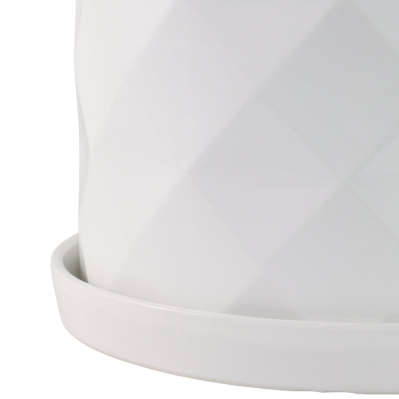 Ensemble de pots à fleurs en céramique à finition géométrique pour la maison ou le jardin - 2 - 10 ", 9" blanc