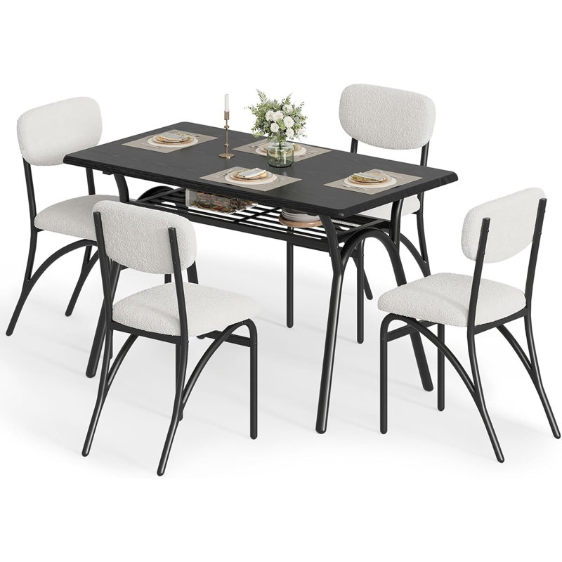 4 - Person Dining Set, Black, Beige