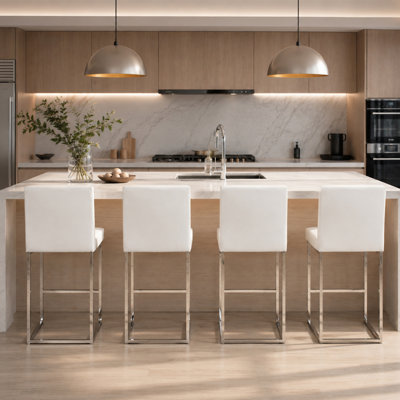 25.6 Inch Counter Height Bar Stools Set of 2 with PU Cushion and Back Modern Bar Chairs for Kitchen Island Counter with Metal Leg for Restaurant Dining Room Office