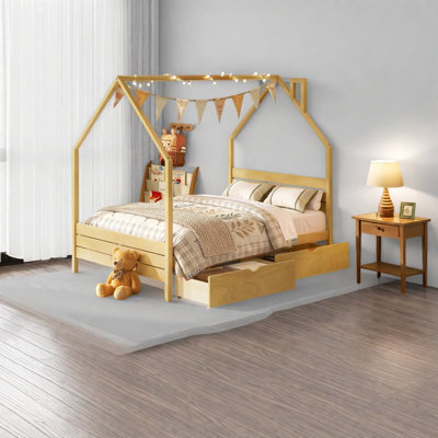 Lits avec rangement, structure de maison entièrement en MDF en bois, chambre d'enfant moderne