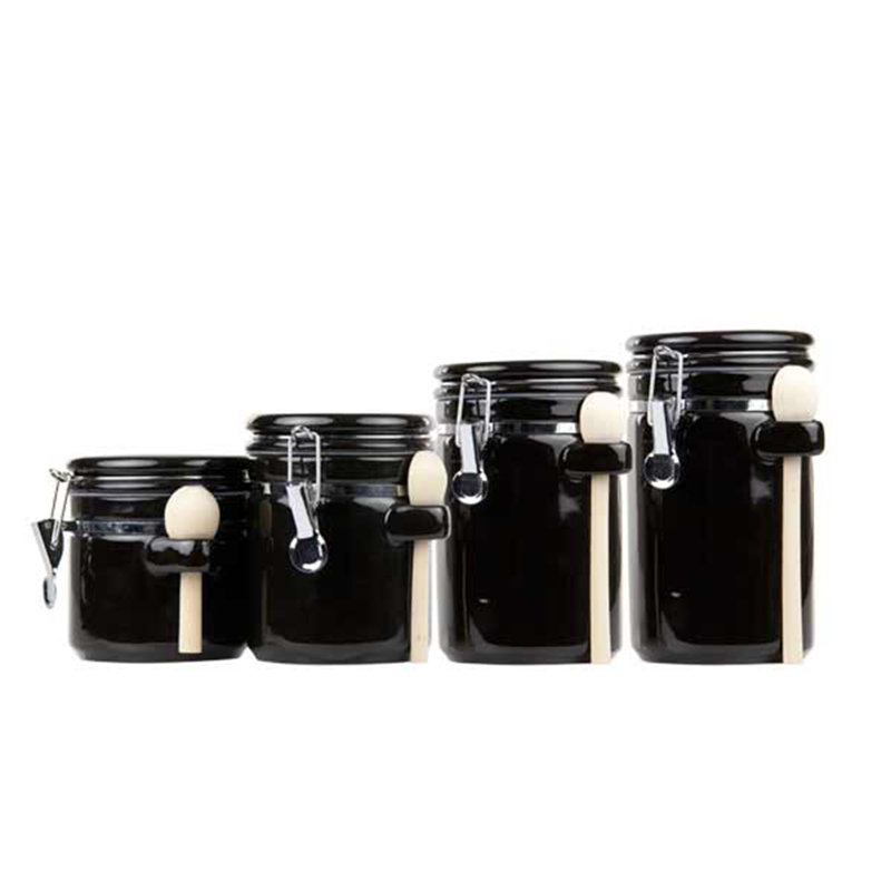 Ensemble de 4 pots à café, thé et sucre, Noir