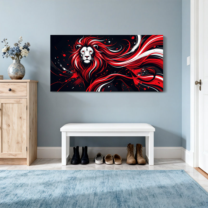 Animaux lion avec crinière rouge et blanche, H 16 po x l 32 po