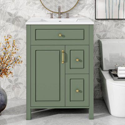 24 Inch Bathroom Vanity Equipped With Ceramic Sink, 1 Soft-Close Door And 2 Soft-Close Drawers