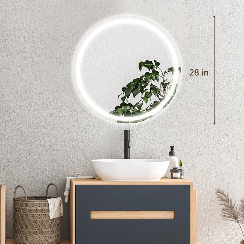 Miroir de salle de bain à DEL sans cadre avec lumières Naliyah, 28 po x 28 po