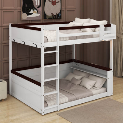 Queen Size Wooden Bunk Bed With Shelves And USB Charging Station