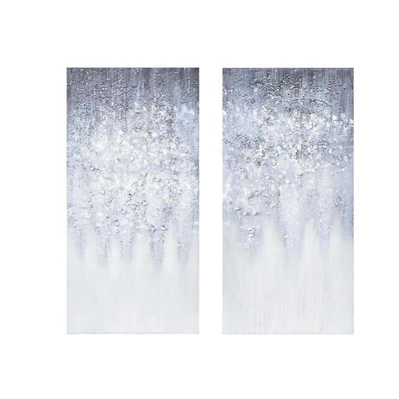 Toile décorative moderne 2, embellissement lourd en bleu et blanc, abstrait avec paillettes, cintres, art mural décoratif d'intérieur pour la maison, embellissements de paillettes très texturées, décoration