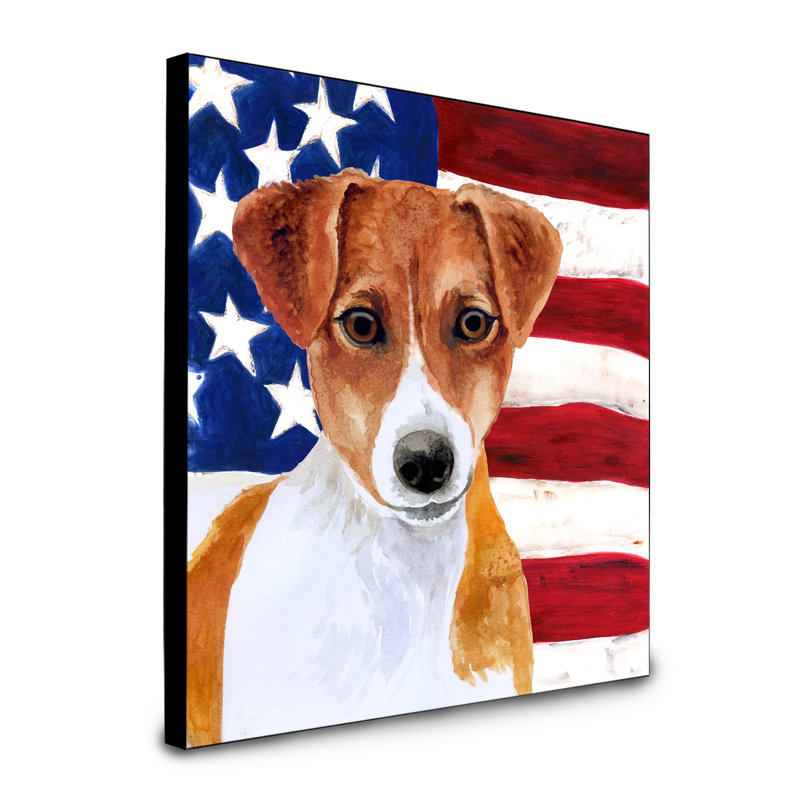 Panneau mural patriotique art Double Down, Jack Russell terrier brun
