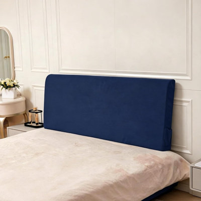 Grande tête de lit tapissier en velours de coton, aucun assemblage requis, installation directe, tête de lit rembourrée avec pochette de rangement, housse lavable amovible, panneaux muraux de lit insonorisés 3D, bleu marine