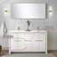 Ensemble de meuble-lavabo double blanc l 60 po x P 20 po, plateau en quartz blanc, ensemble de robinets en or rose et miroir de 55 po