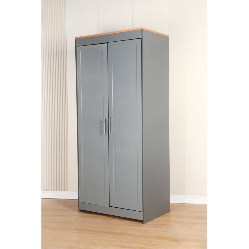Puckett 2 Door Solid + Manufactured Wood Wardrobe, Grey