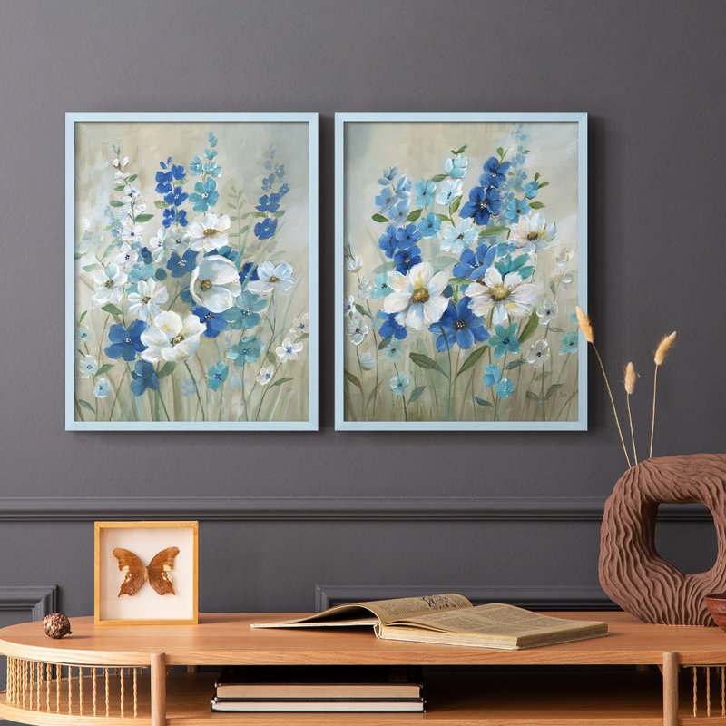 Impression encadrée Blue Garden I-Premium - prête à être accrochée - aucun clou requis - aucun clou requis, H 29 po x l 46 po