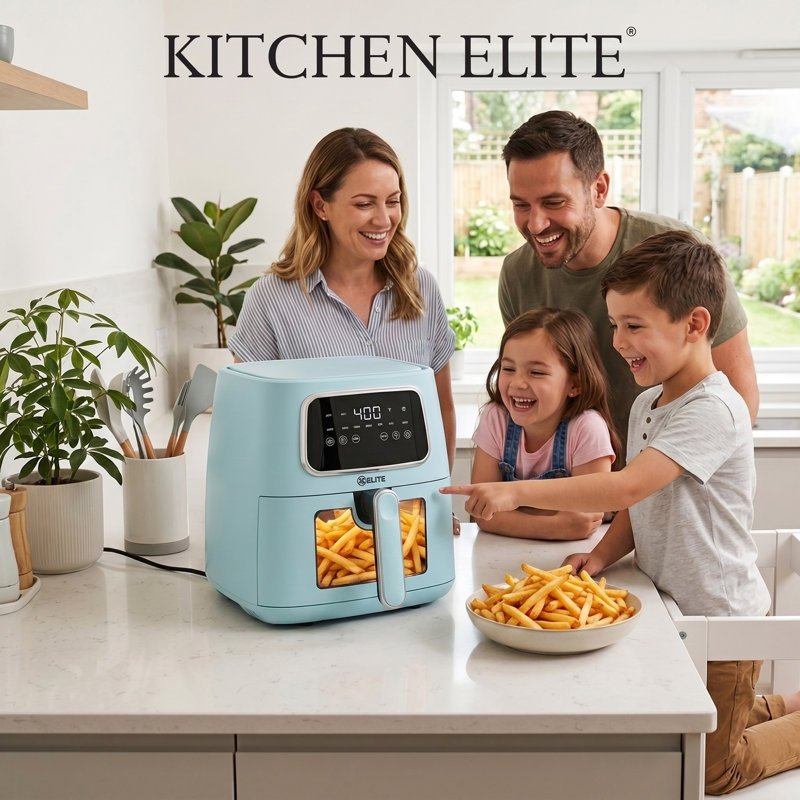 Kitchen Elite 5.5 Qt Digital Air Fryer, 7-in-1 Small Airfryer, LED Screen, Blue