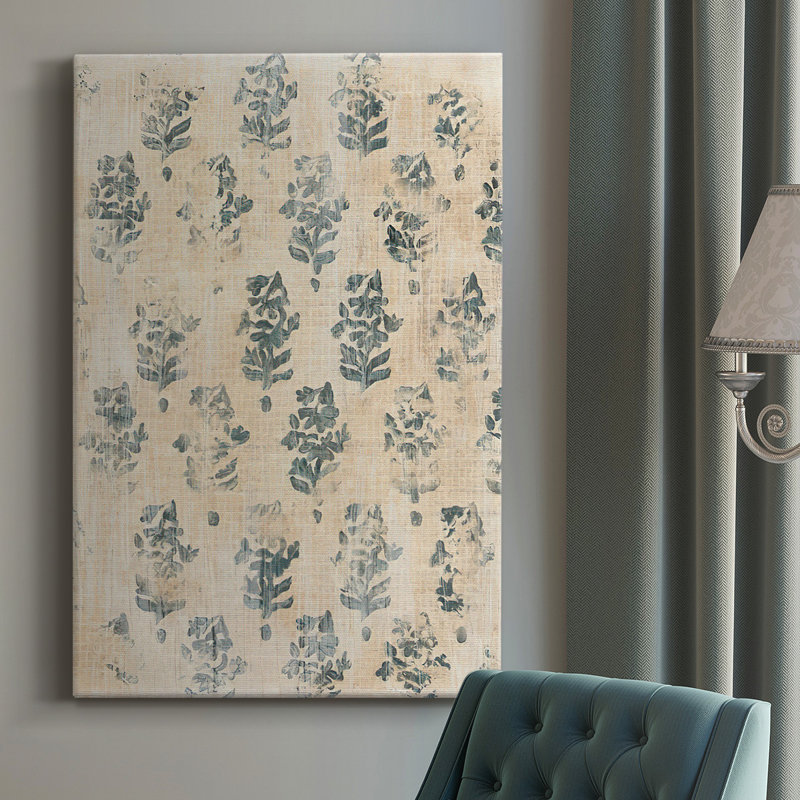 Toile tendue avec châssis rétro Vintage Blockprint I - prête à être accrochée, H 18 po x l 12 po x P 1,5 po