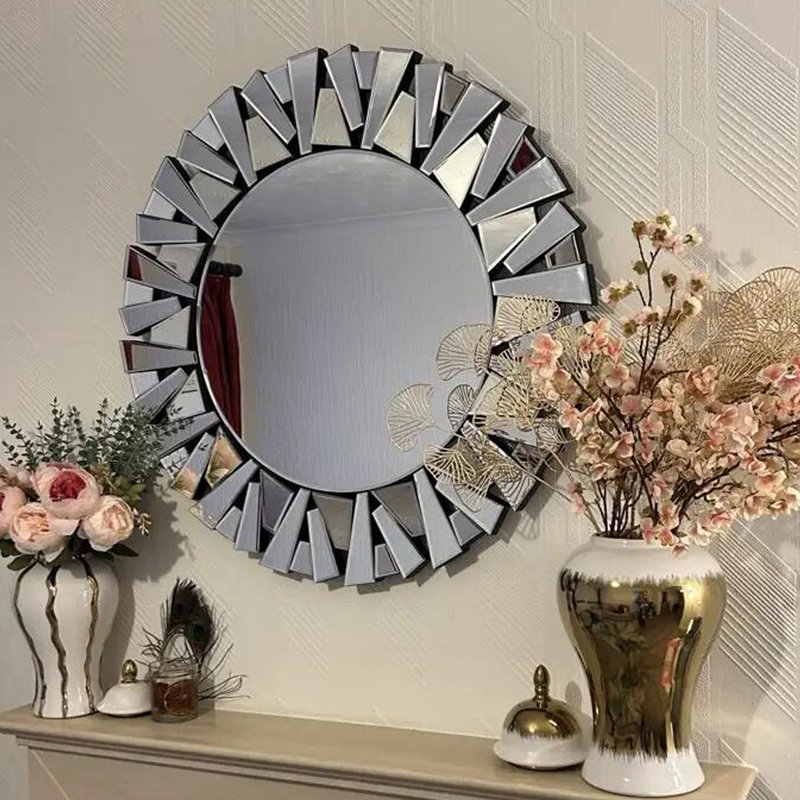 Albana Round Wood Framed Wall Mounted Accent Mirror in Silver