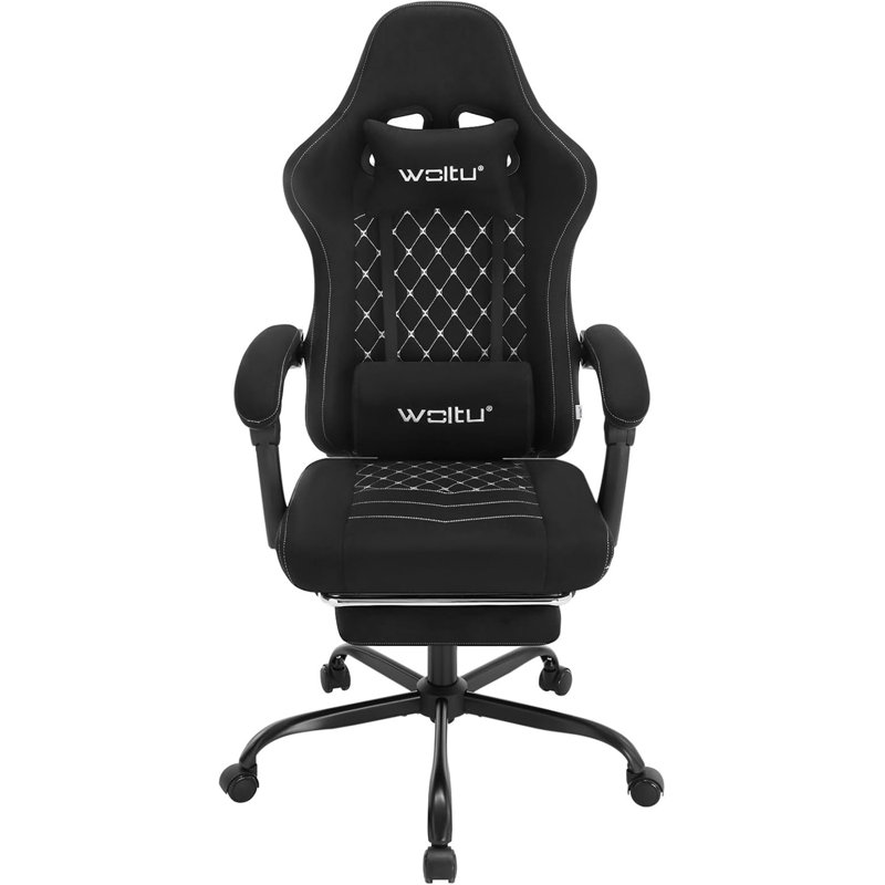 WOLTU Adjustable Headrest and Reclining PC & Racing Game Chair, Black/White