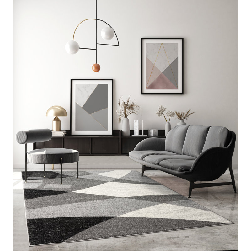 Cedor Geometric Print Area Rug, Grey/Brown/Blue, Rectangular 80 x 140cm