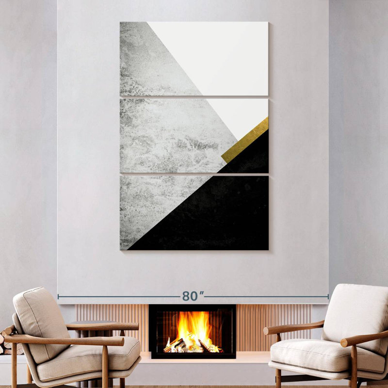Avery Black Grey Gold Mountains I, 74" H x 48" W