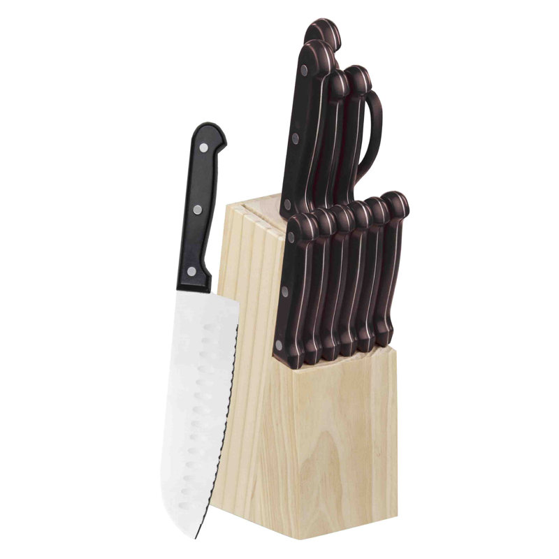 Home Basics 13 Piece Carbon Steel Knife Block Set, Black