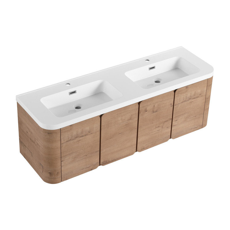 Ensemble de meuble-lavabo double 60 po avec 4 portes à fermeture douce, contreplaqué de chêne imitation 60 po