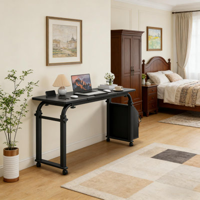 Table de lit surélevée, table pour ordinateur portable avec roulettes à hauteur et longueur réglables, bureau de 47,24 po avec plateau inclinable pour ordinateur portable et table à manger, table d'hôpital roulante pour la maison, la chambre à coucher et la salle de repos, blanc