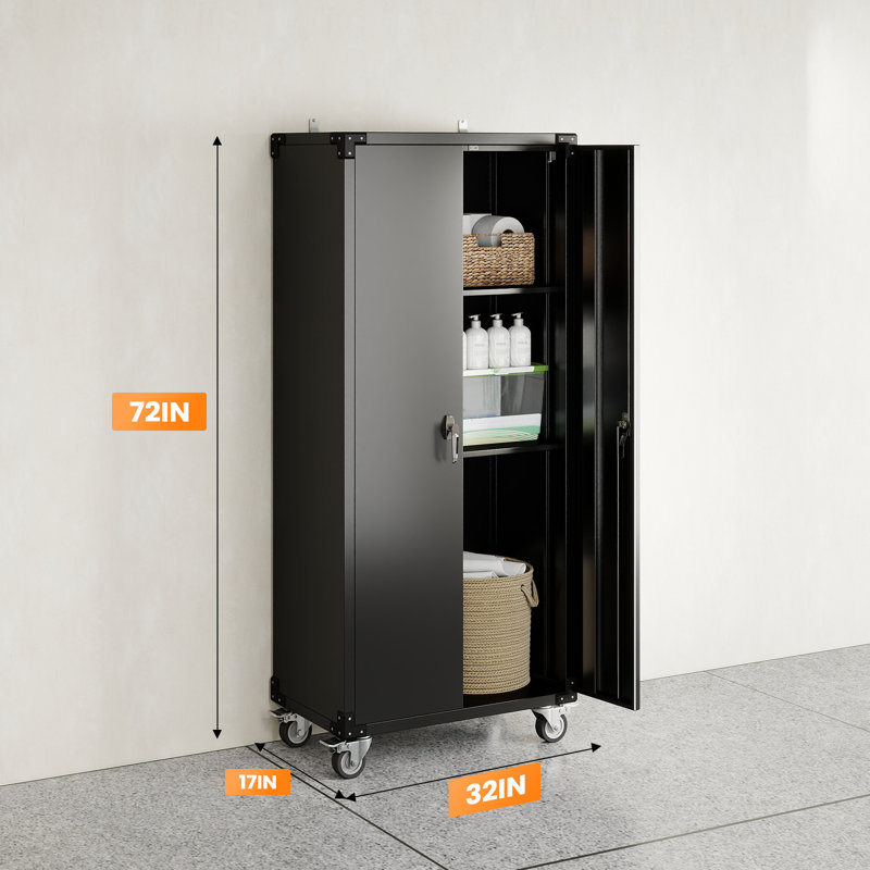72" H Metal Double-Door Lockable Mobile Storage Cabinet - Wheeled Multi-functional Tool Organizer for Workshop & Garage