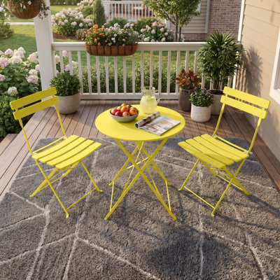 Iron Table And Folding Chair Set, 2 - Person Round Outdoor Dining Set
