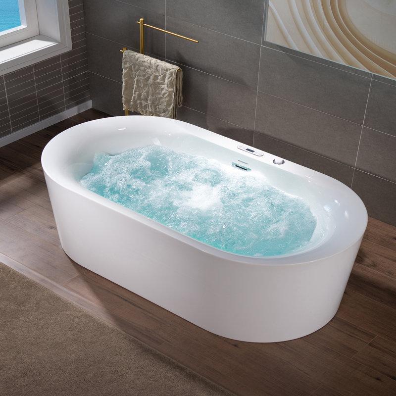 66.5'' x 31.88'' Whirlpool/Air Bubble Freestanding Soaking Double Eened Bathtub, Heating (Optional), Yes
