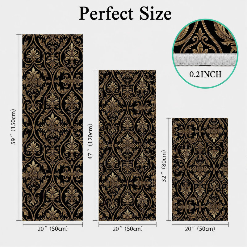 Damask Pattern Non-Slip Washable Kitchen Mats