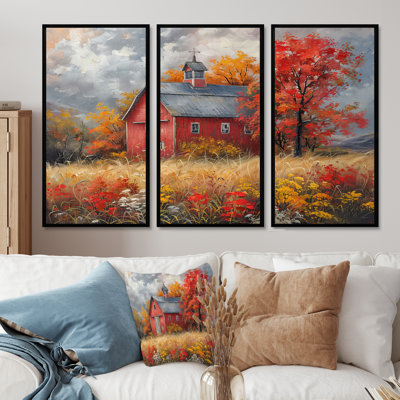 Autumn Red Barn Breeze I - Barn Wall Art Set