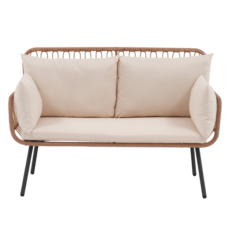  Outdoor Rattan Loveseat, White