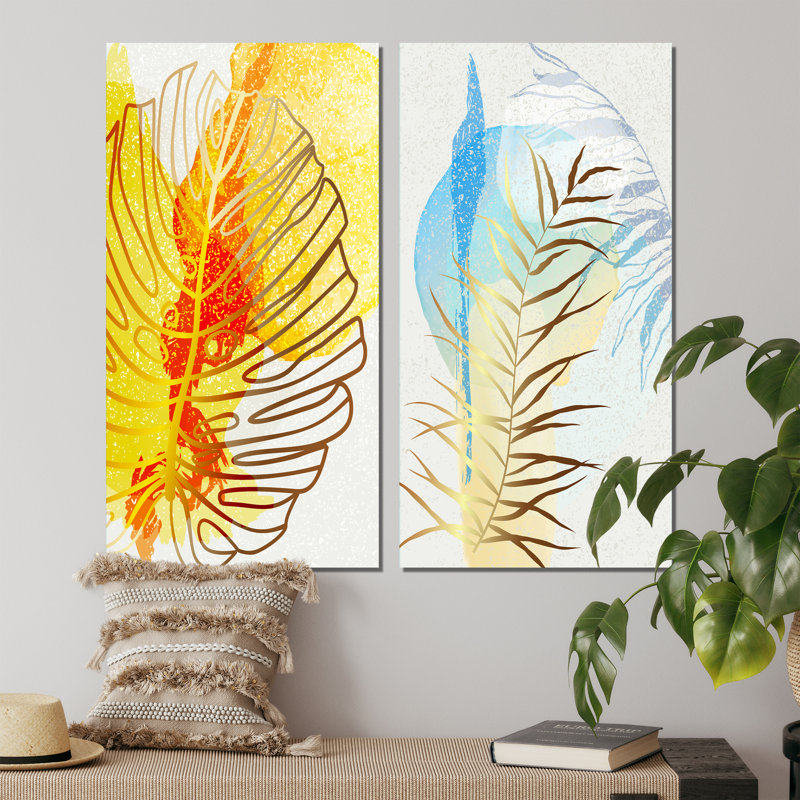 «Trendy Abstracts with Vibrant Organic Shapes IV», ensemble de 2 peintures, H 20 po x l 24 po x P 1 po, Toile tendue