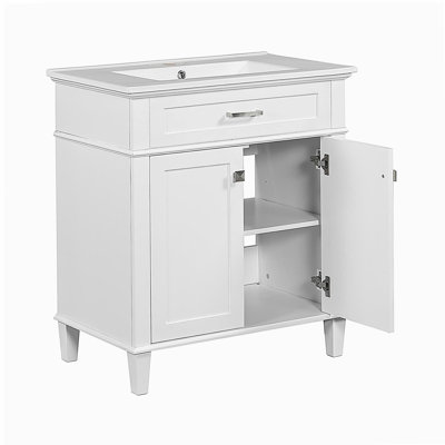 Meuble-lavabo de 30 po avec lavabo en céramique, portes à fermeture en douceur et tablettes réglables