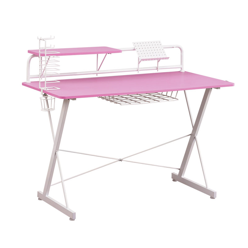 Shaia Metal Base Computer Desk, Pink