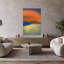 Paysage abstrait en néon, orange, jaune, bleu, abstrait, paysage contemporain coloré, art mural-498827192