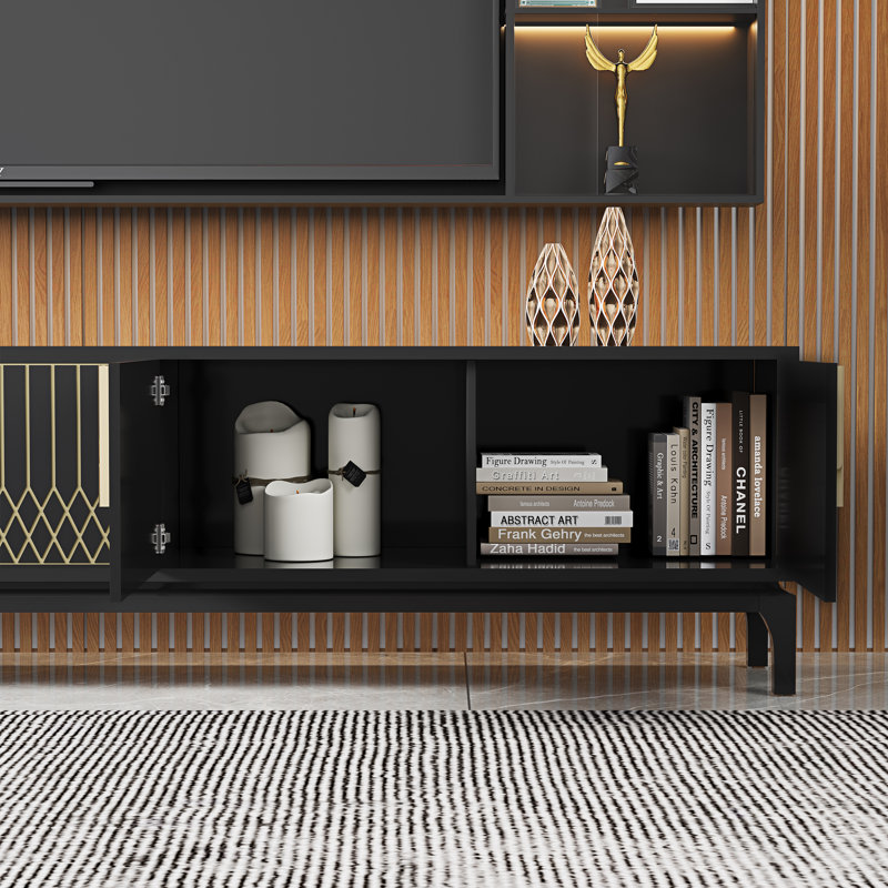 Luxury TV Stand For Tvs Up To 85" with 4-Door Storage Cabinet and Metal Handles, No Assembly Required