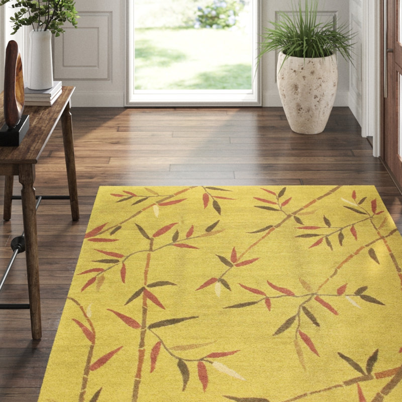 Kyoto Wool Floral Area Rug in Beige/Red, Rectangle 6' x 9'