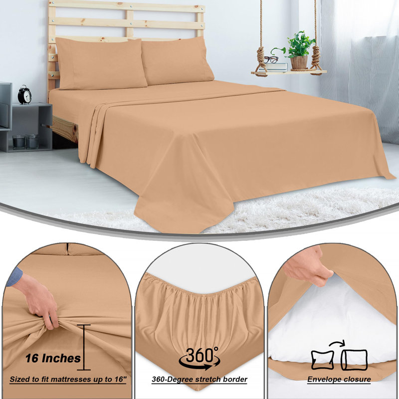 Royale Linens 300 Thread Count 100% Long Staple Combed Cotton Sheet Set - 4 Piece Bed Sheets - 1 Fitted, 1 Flat & 2 Pillow cases - Soft Cool & Crisp Sheet Set