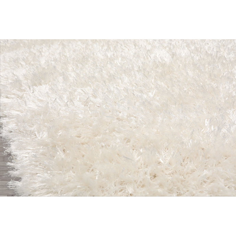 Hand Made Shag Polyester Modern & Contemporary Area Rug White, Runner 2' x 4'