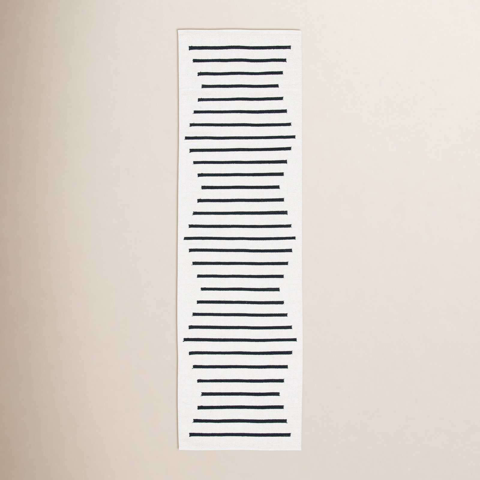 Mando Ivory Black Hand-Woven Striped Cotton Rug, Runner 2'3" x 8'