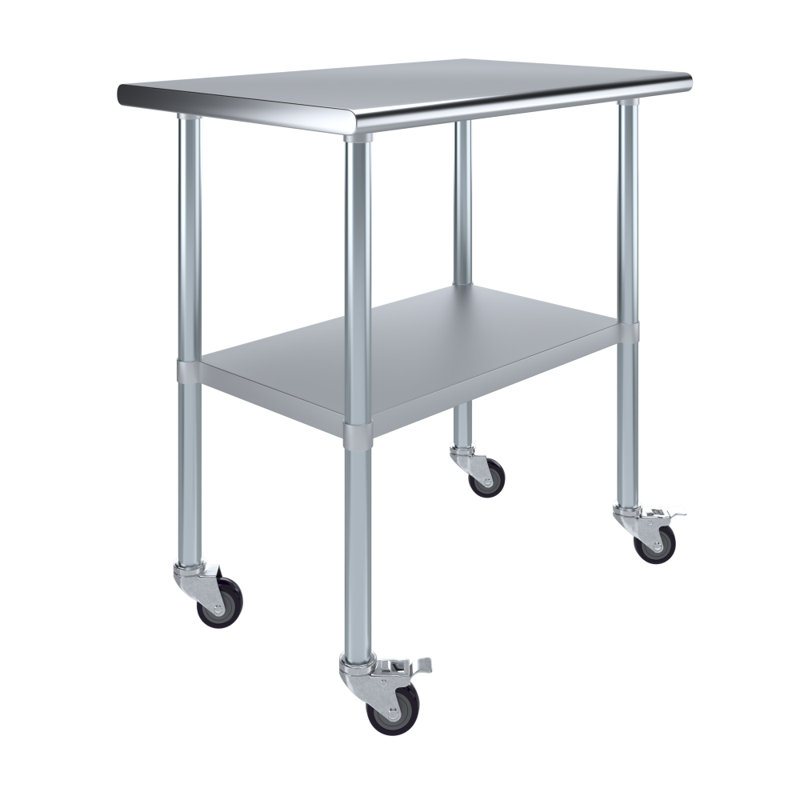 36" Stainless Steel Work Table with Galvanized Undershelf and Casters
