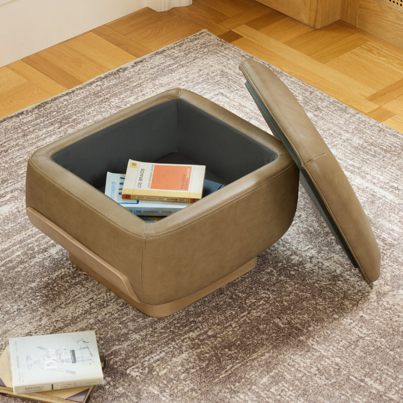 Modern Swivel Accent Chair with Ottoman-Genuine Leather, Mocha Genuine Leather / Natural Ash